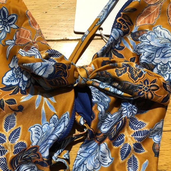 Brand NEW Maree Maree Mustard and Blue Erina Floral Boho One Piece Swimsuit - Picture 2 of 8